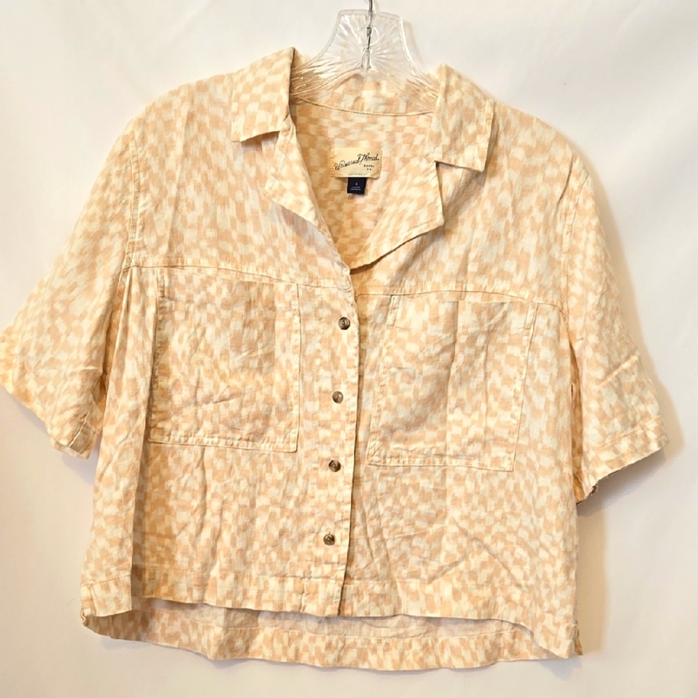 Universal Thread, Button Down Crop Top,  Sm, Peach, White, Linen, Rayon, Pockets